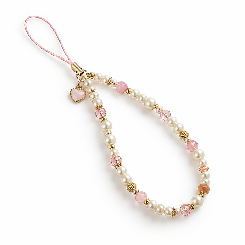 Phone Strap Pérola e Rosa